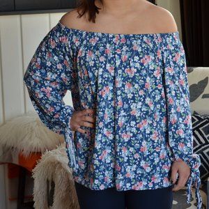 Floral off-the-shoulder jersey blouse (sz L)